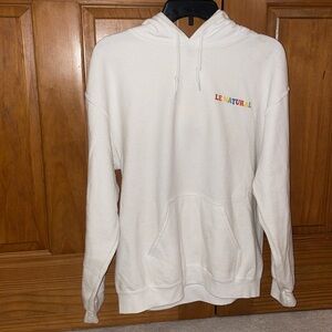 LE NATURAL medium white and rainbow hoodie with “LE NATURAL” on front/back